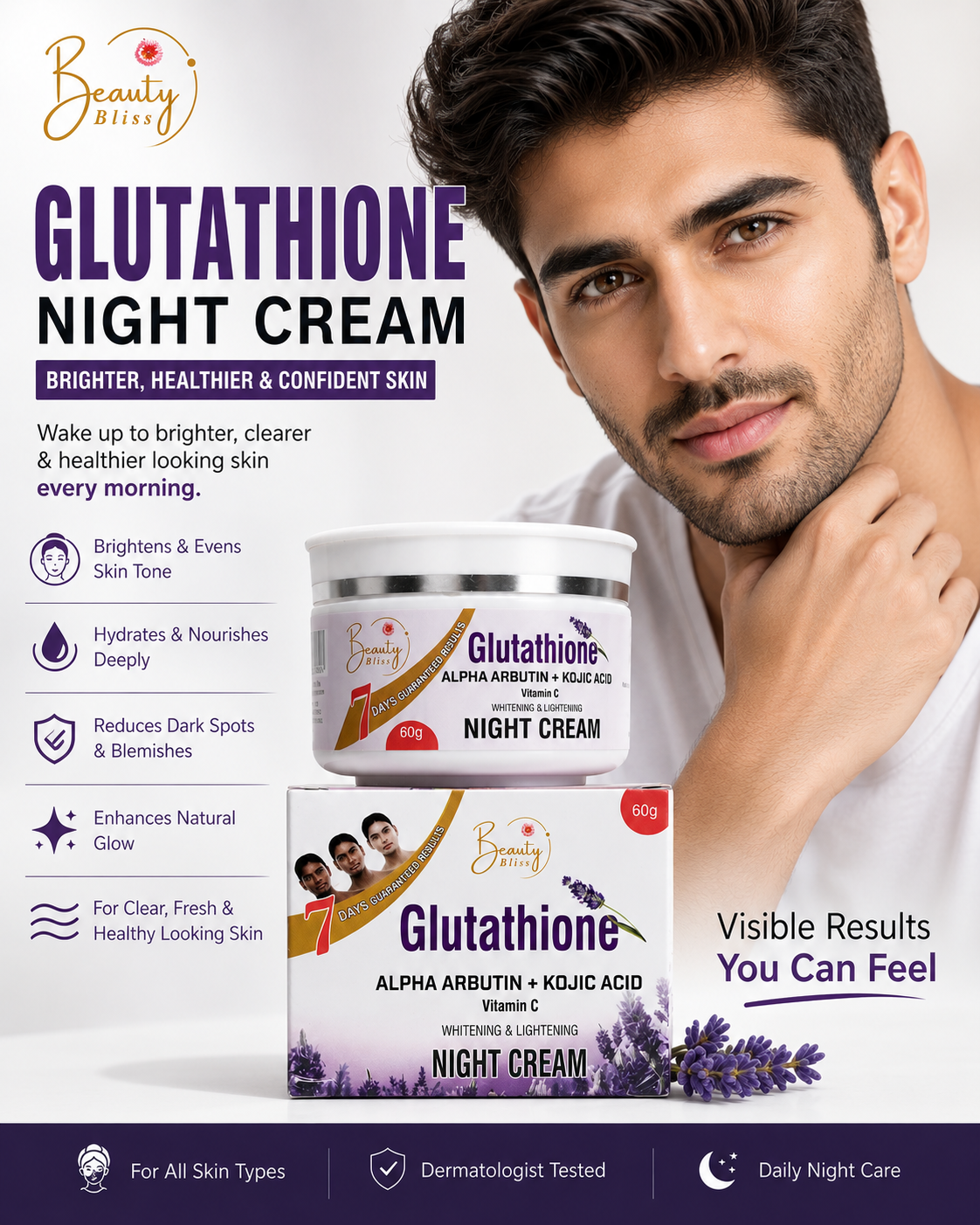 Glutathione Night Cream Best Result ( Face , Hand & Feet Cream ) For Women's & Mens