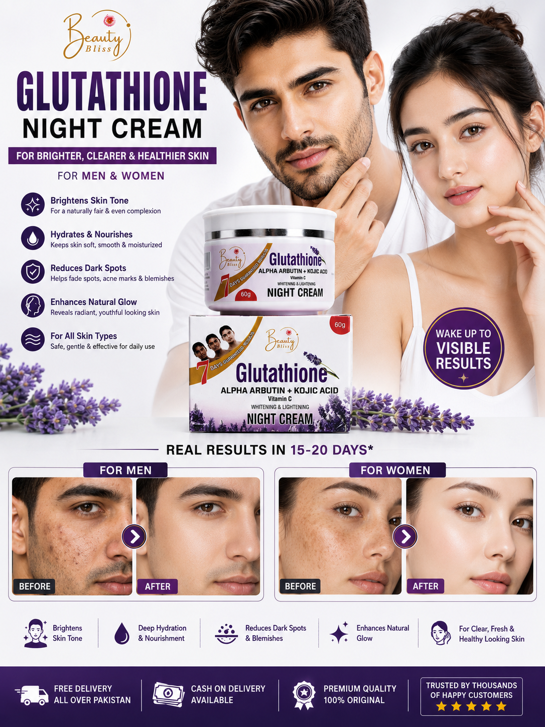 Glutathione Night Cream Best Result ( Face , Hand & Feet Cream ) For Women's & Mens