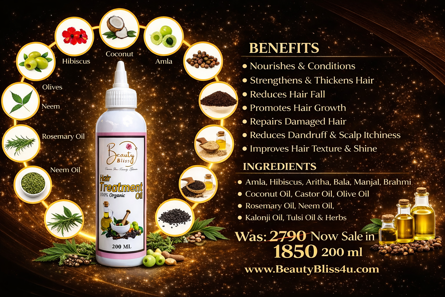 Hair care Oil 100% Organic 200 ML BIG SIZE. Best Results In Just 15 Days